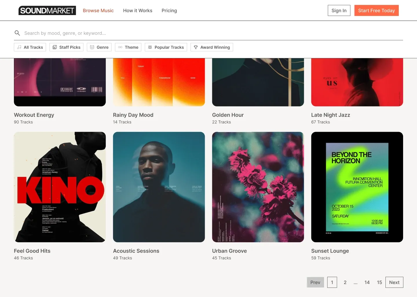 Explore Playlists page showing additional playlist collections and pagination