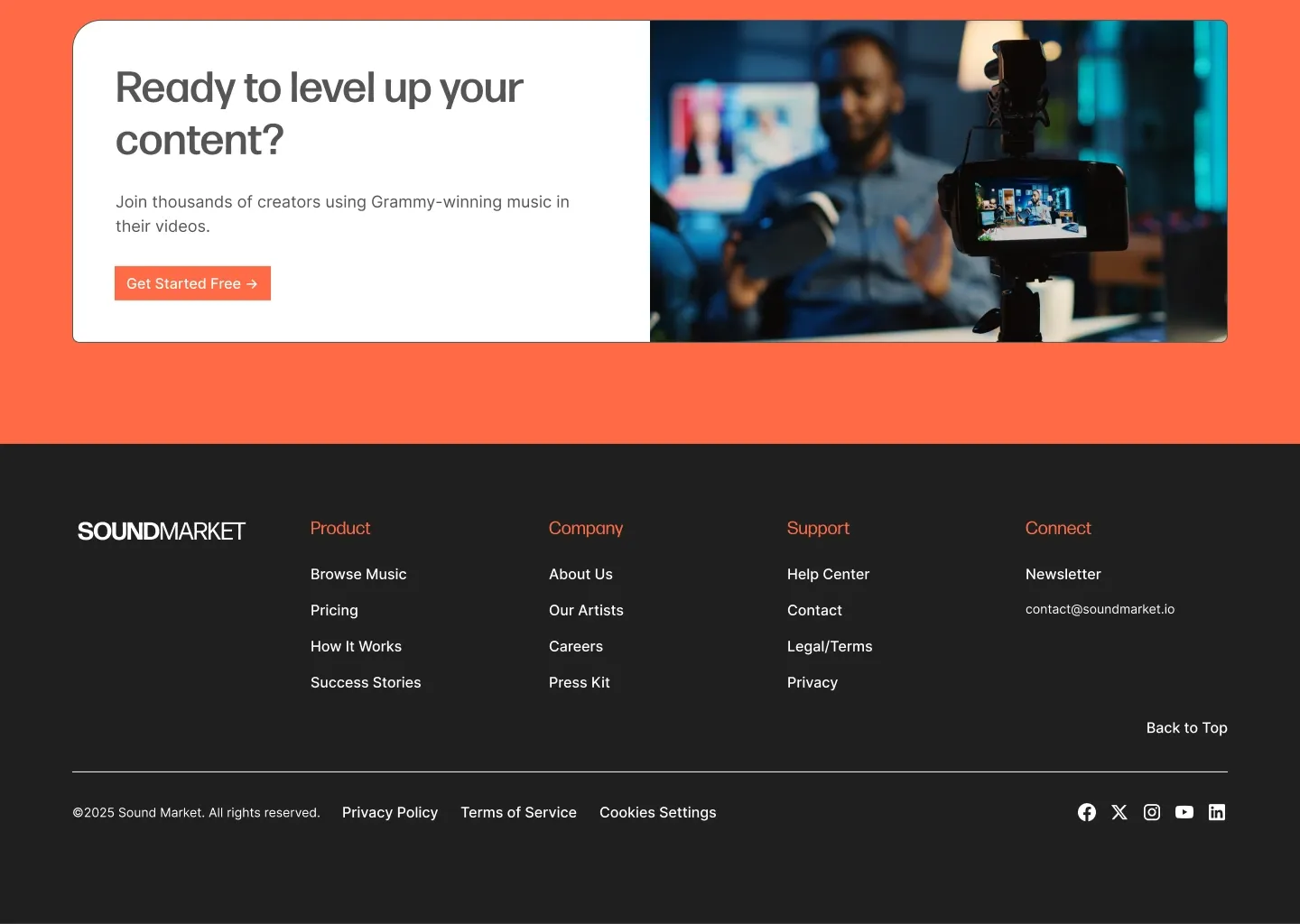 SoundMarket final call to action and website footer