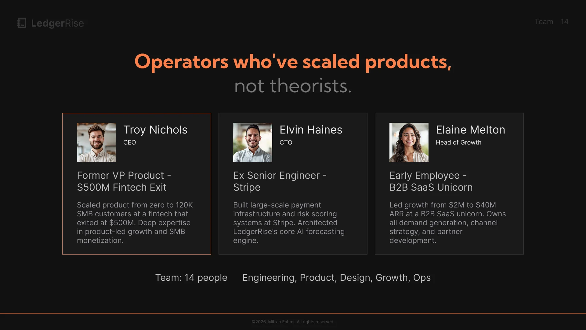 LedgerRise pitch deck slide 14