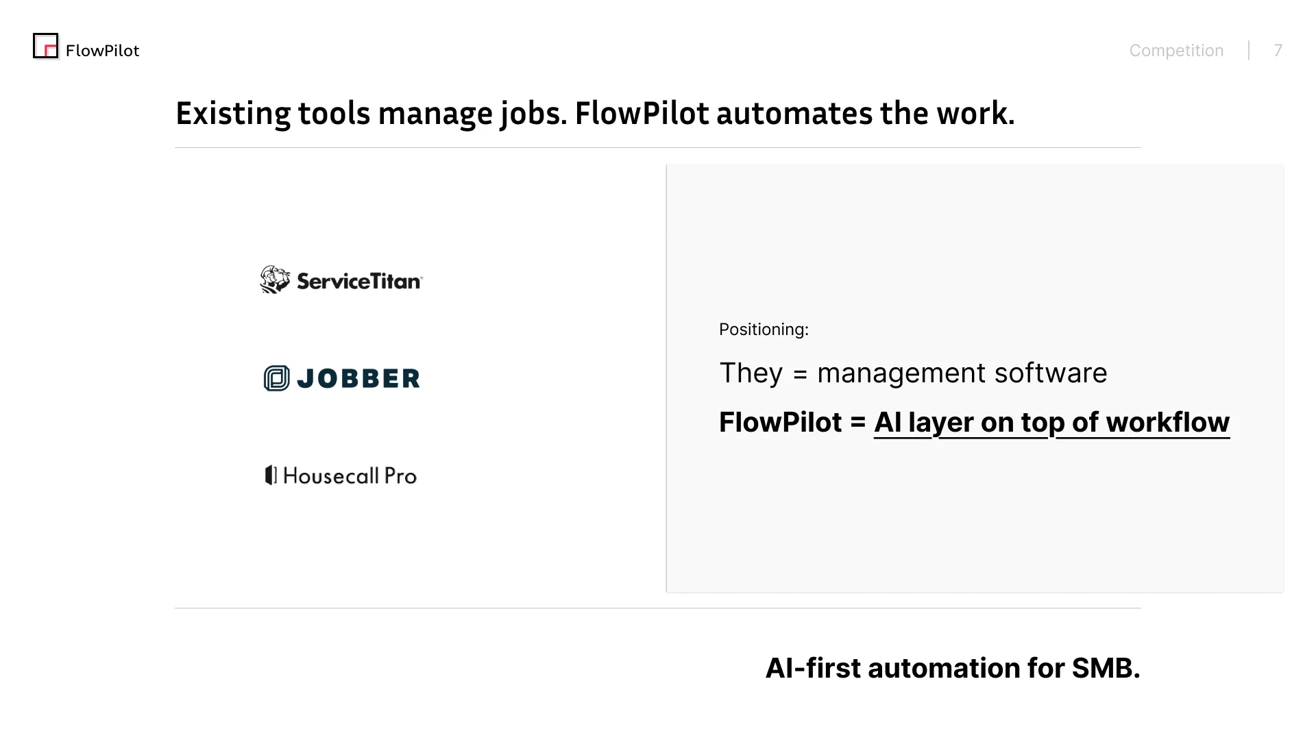 FlowPilot pitch deck slide 7